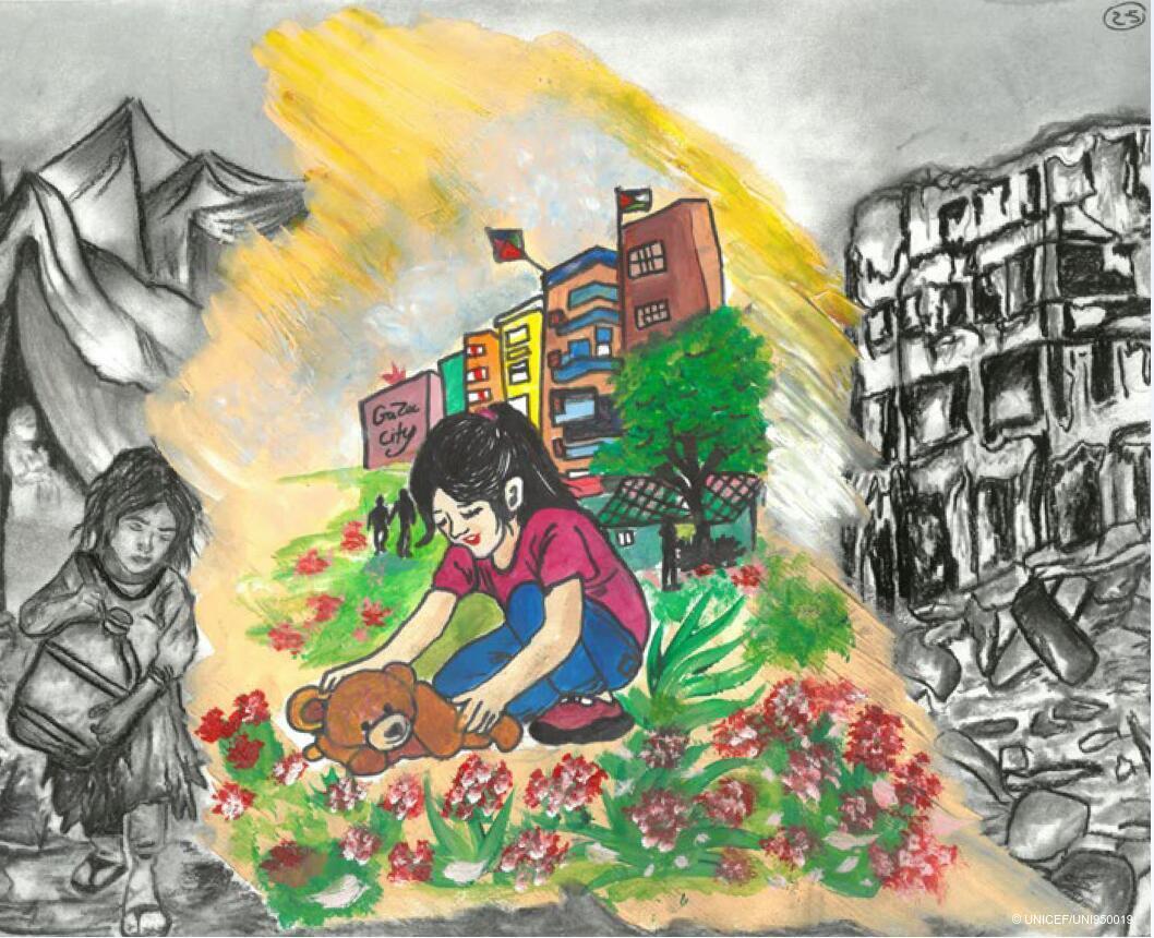 Eine Zeichnung von einem Kind aus dem Gazastreifen.