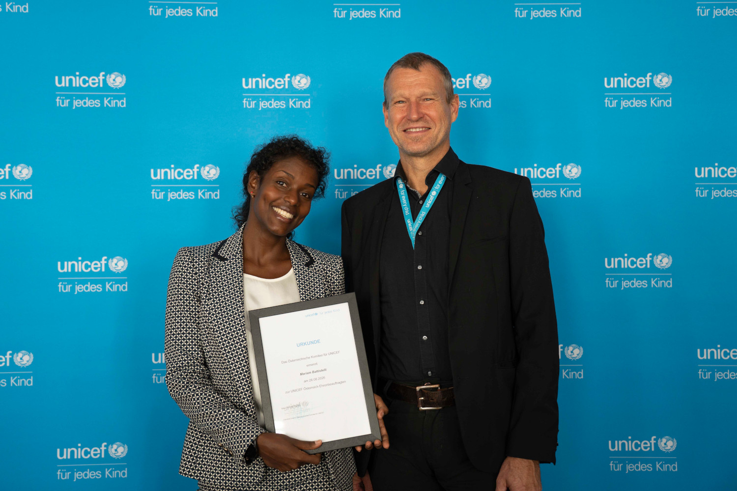 Mariam Battistelli und UNICEF Österreich Geschäftsführer Christoph Jünger.